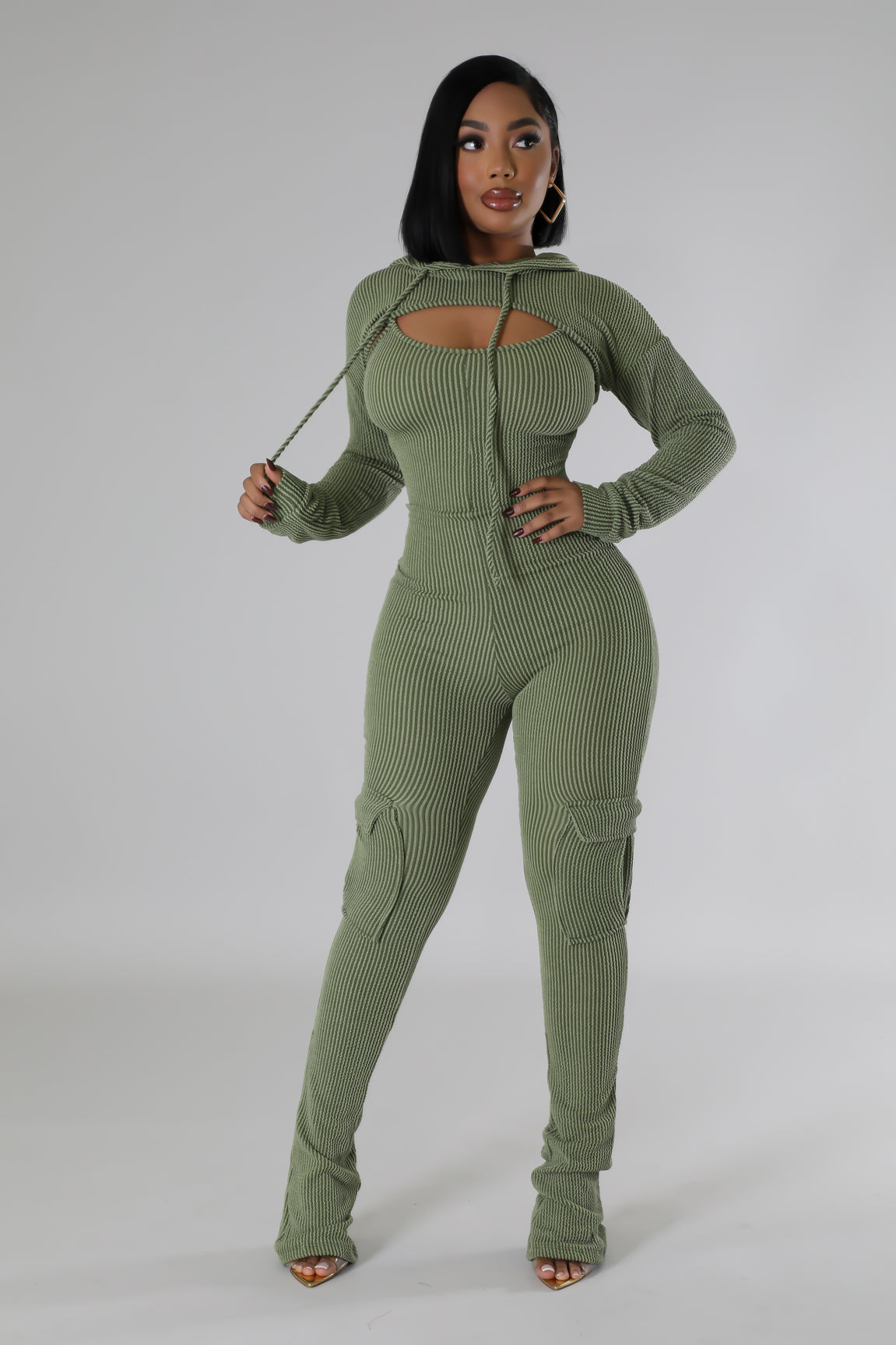 olive green jumpsuit set