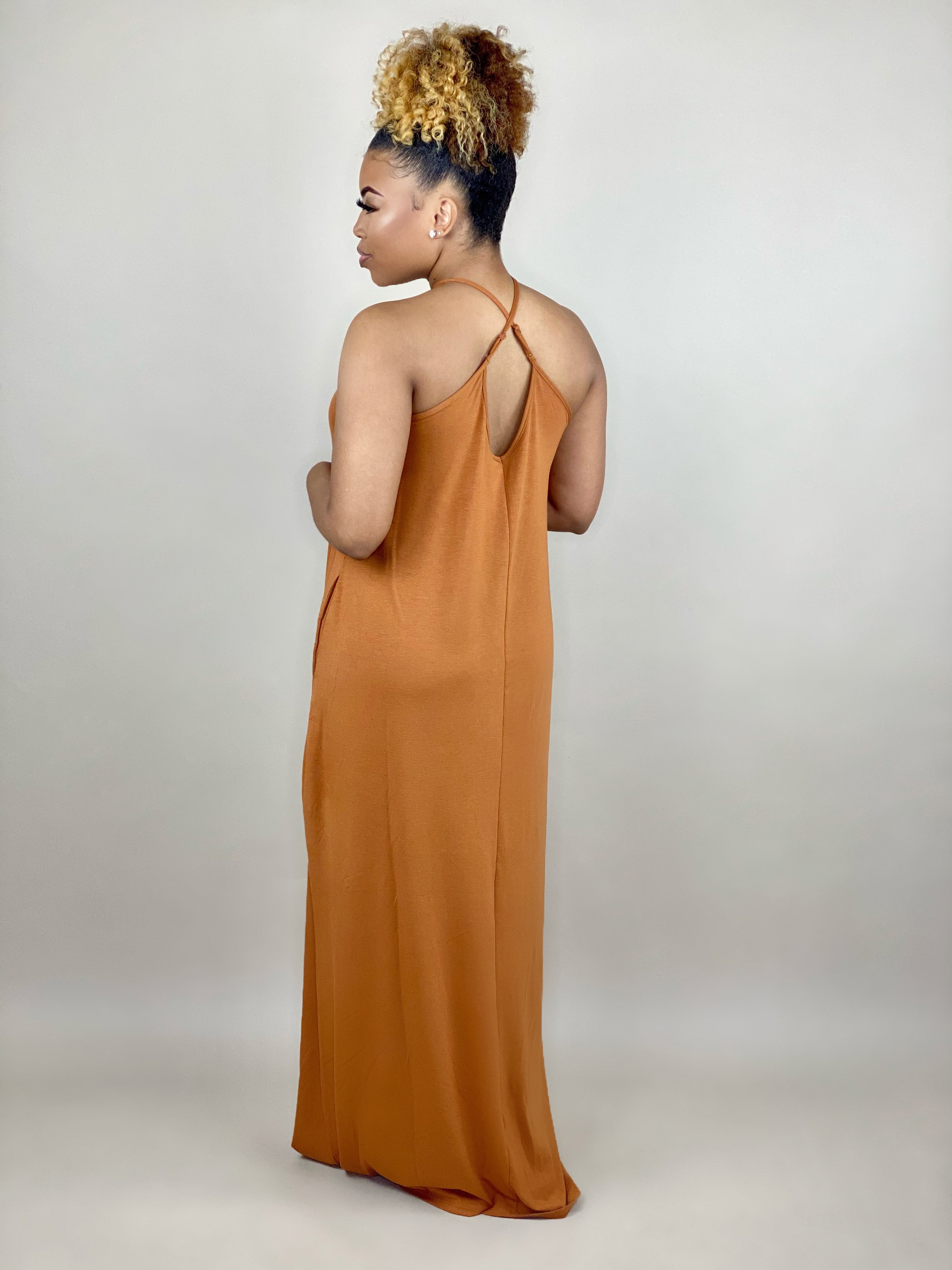 almond color oversized maxi dress with pockets 