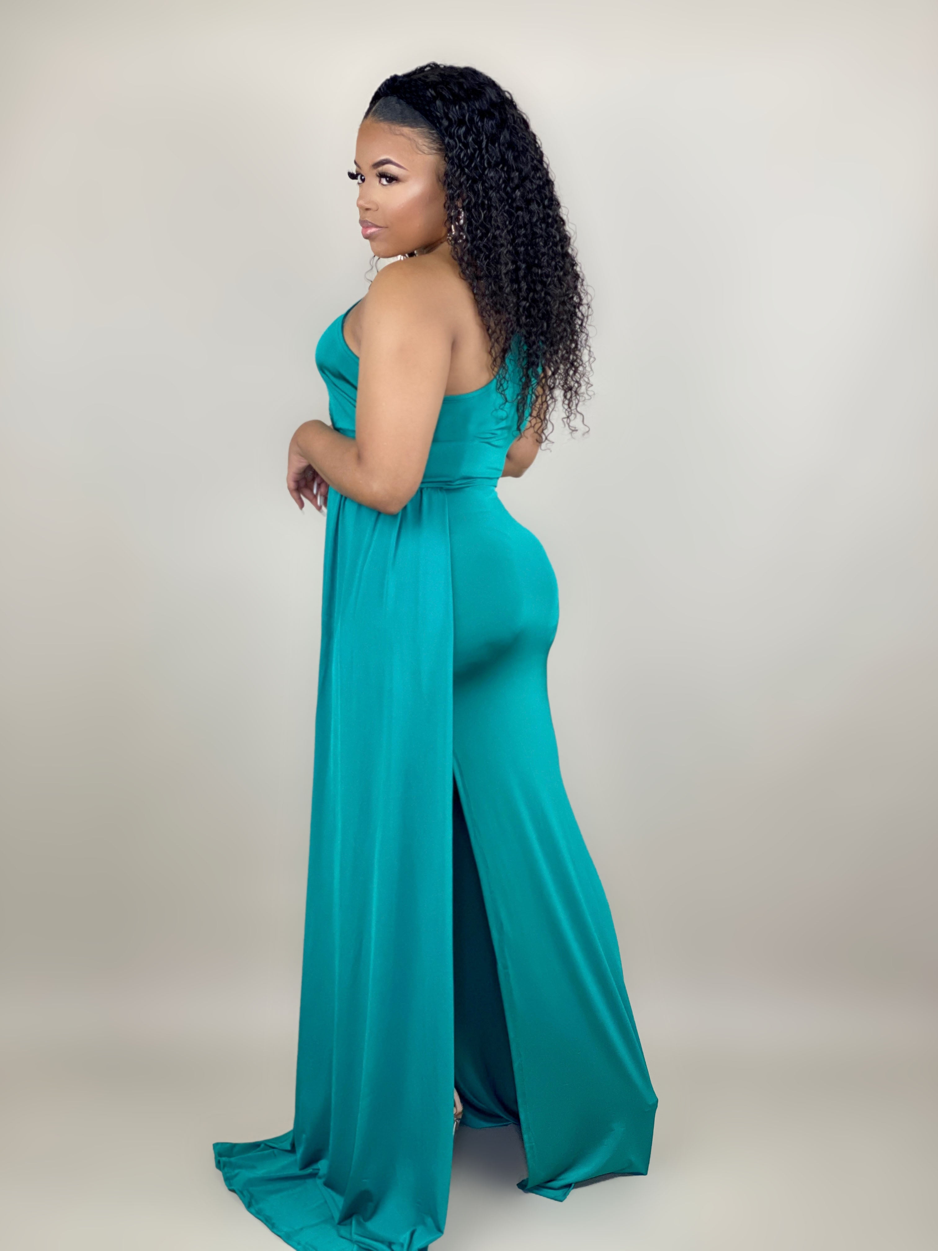 green front cutout long gown